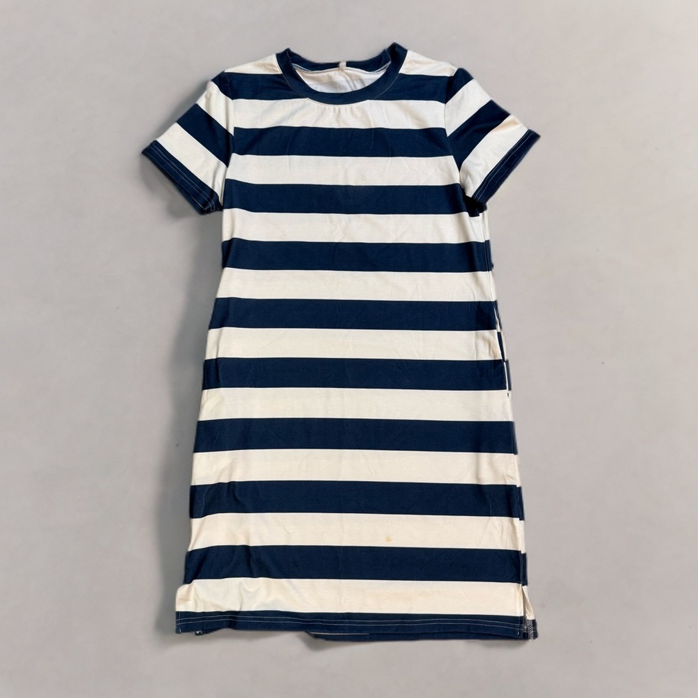 Classic Navy and White Striped Midi Dress